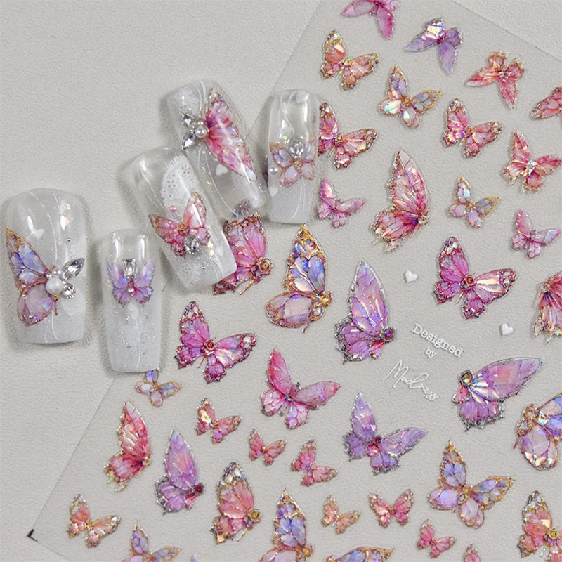 Purple Flash Fragment Shell Light Butterfly High Quality Nail Stickers Spring Nail Art Decal Design Manicure Tool