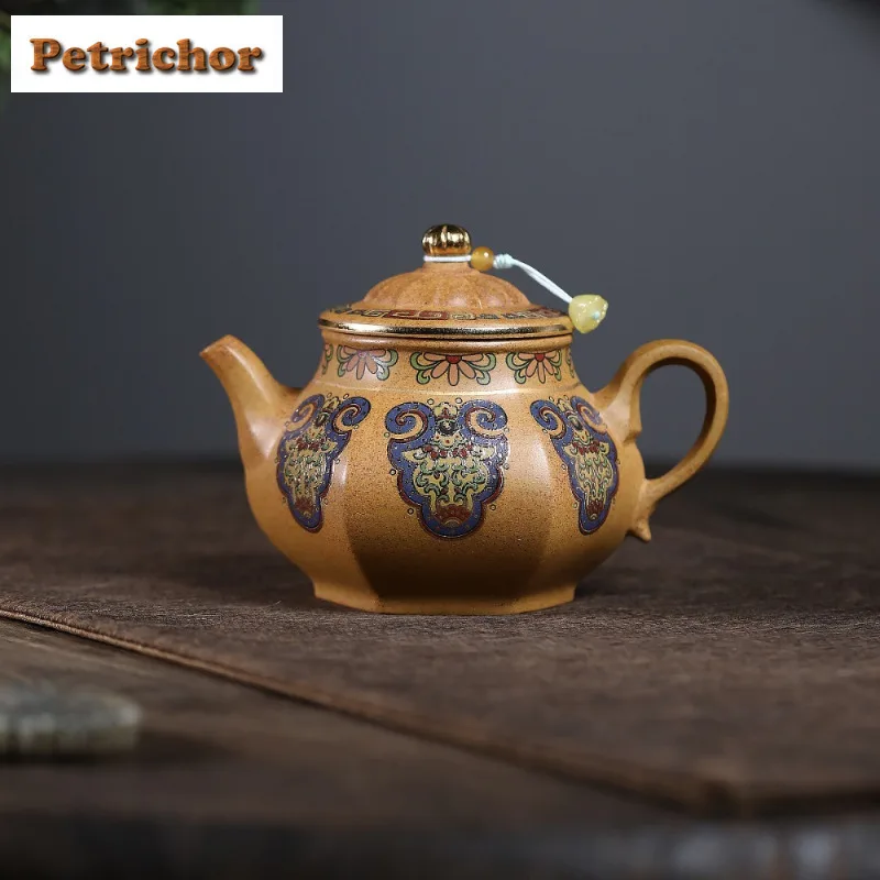 

300ml Yixing Purple Clay Teapots Handmade Colour Enamels Pot Raw Ore Wood-fired Porcelain Mud Kettle With Filter Zisha Tea Set
