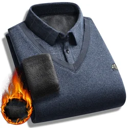 Faux pulls deux pièces pour hommes, pull à manches longues, chemises à col en V, optique de broderie de sourire, tricot chaud, tenue décontractée, automne, hiver