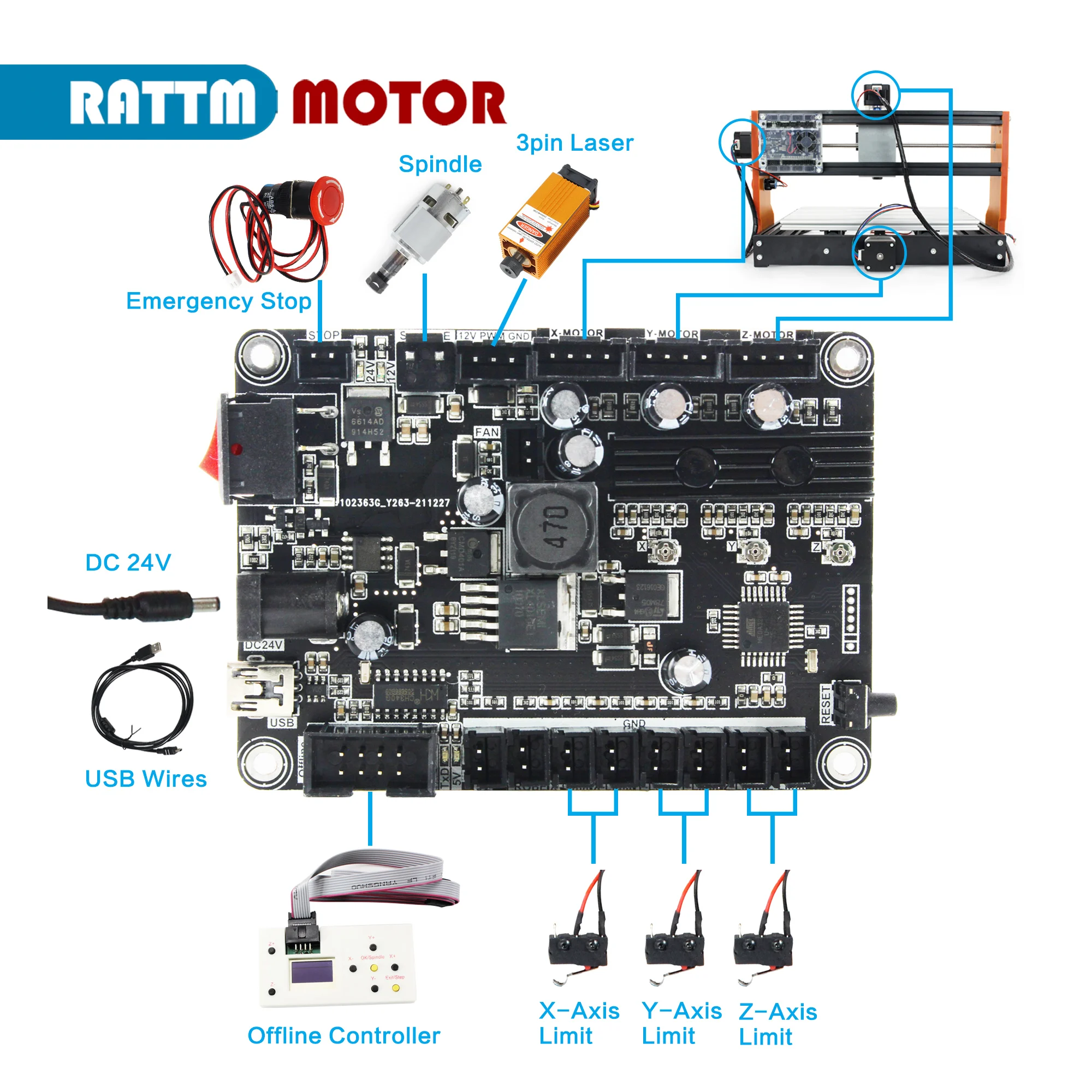 【ضريبة القيمة المضافة المجانية في الاتحاد الأوروبي】آلة طحن جهاز التوجيه CNC 3018PRO 7000W مع وحدة ليزر، ومفاتيح الحد، وتوقف الطوارئ، وآلة لنحت الخشب