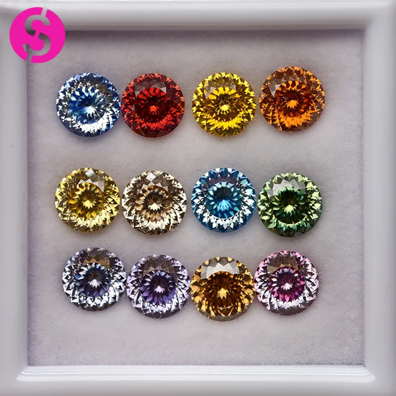 

Aquamarine Round 100 Faces Cut Moissanite Loose Stone Diamond Russian Bird's Nest Cut Moissanite Gemstone With GRA Certificate