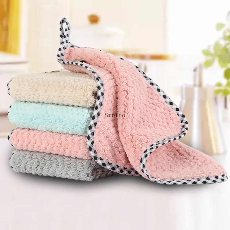 

2 Pieces 30x40cm Coral Velvet Absorbent Face Hand Towel Bathroom Hand Towels Dishcloths for Kitchen Cleaning Are Absorb Water