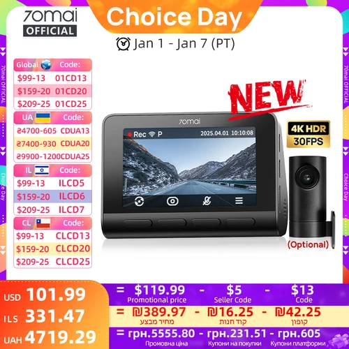 Nuevo 70mai 4K Dash Cam A810S HDR supercondensador 4G LTE Wi-Fi 6 Control de voz GPS ADAS 70mai A810S versión actualizada de 70mai A810