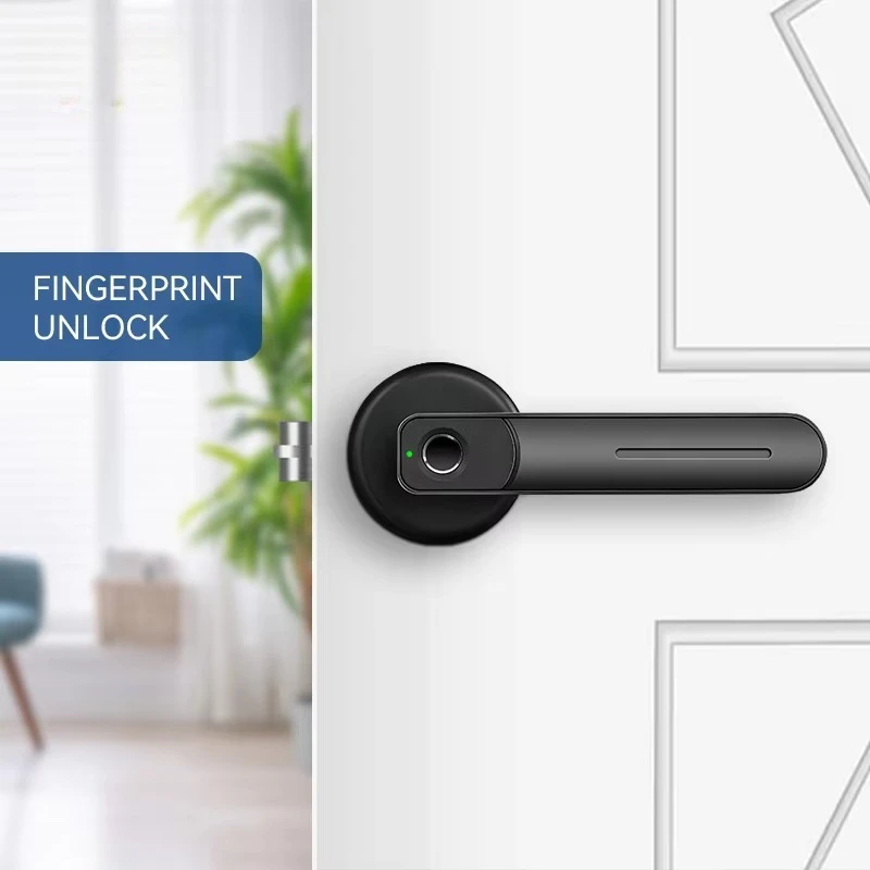 Simplified Lever Keyless Magnetic Fingerprint Door Handle Lock With Key