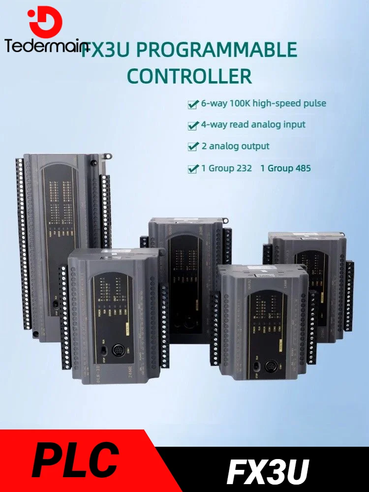 Controlador Lógico Programável do Plc Fx3u Fx3u14 20 24 32 40 48 60 64mr t Pulso de Alta Velocidade com Analógico Suporte Ad2da Modbus Rtu
