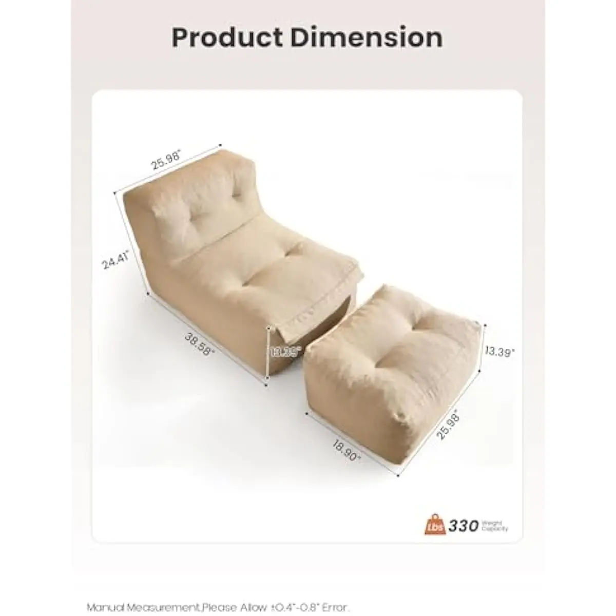 Outdoor Lounge Set Featuring Ergonomic Shredded Foam Fill, Weatherproof Olefin Fabric, Dual-Piece Chair and Ottoman, UV Resistan