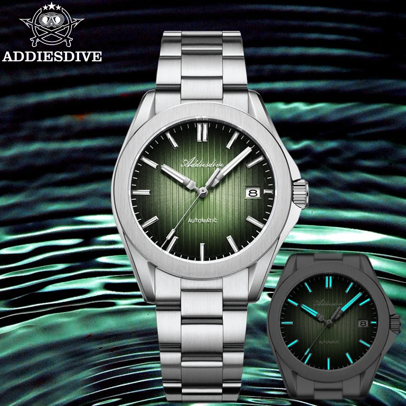 ADDIESDIVE Men's Automaic Wristwatch New NH35 Mechanical Sapphire Green Sunburst Luminous Waterproof 200m Diving Watch AD2080