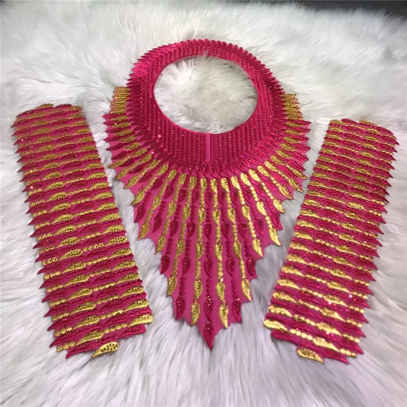 1 pc Colorful African Sequins Lace Fabric Collar Neckline Collar Applique and cuffs Sewing Diy Craft Accessories XM030101