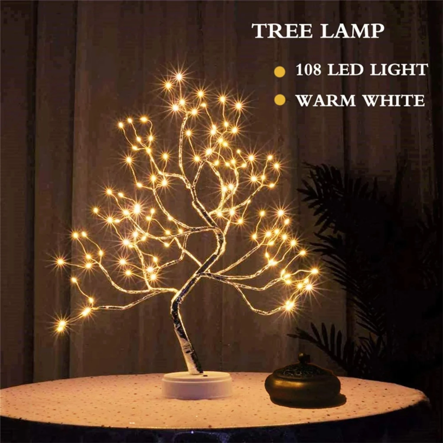 Luz LED de noche para decoración de dormitorio, Mini árbol de Navidad, lámpara de guirnalda de alambre de cobre, luz de hadas, iluminación de vacaciones, nuevo