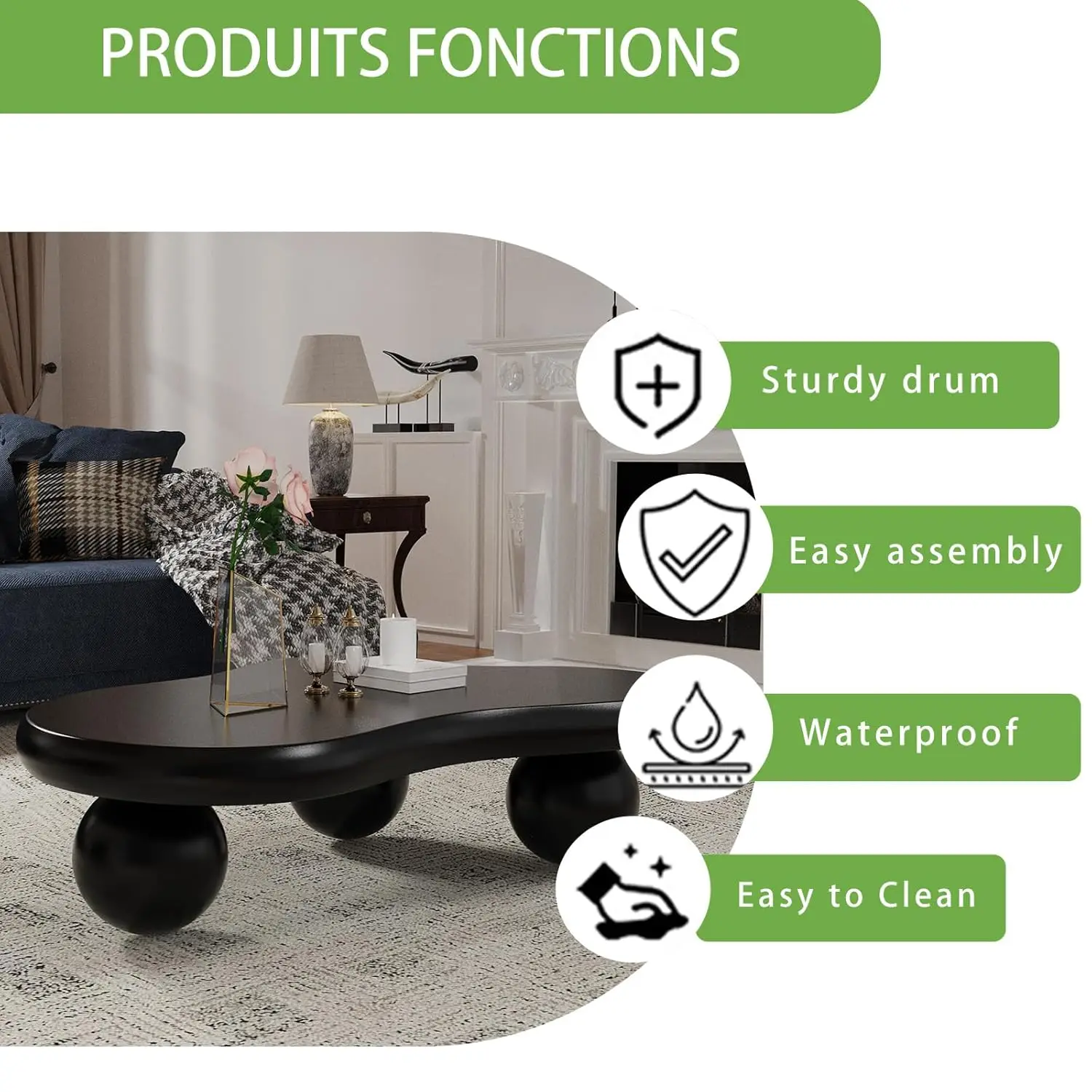 Black Cloud Coffee Table Modern Unique Coffee Table For Living Room Irregular Asymmetrical Center Table For Farmhouse