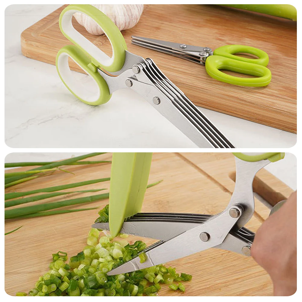 5-layer Herb Scissors Multifunctional Multi Layers Stainless Steel Knives Kitchen Scissors Scallion Cutter Kitchen Accessories