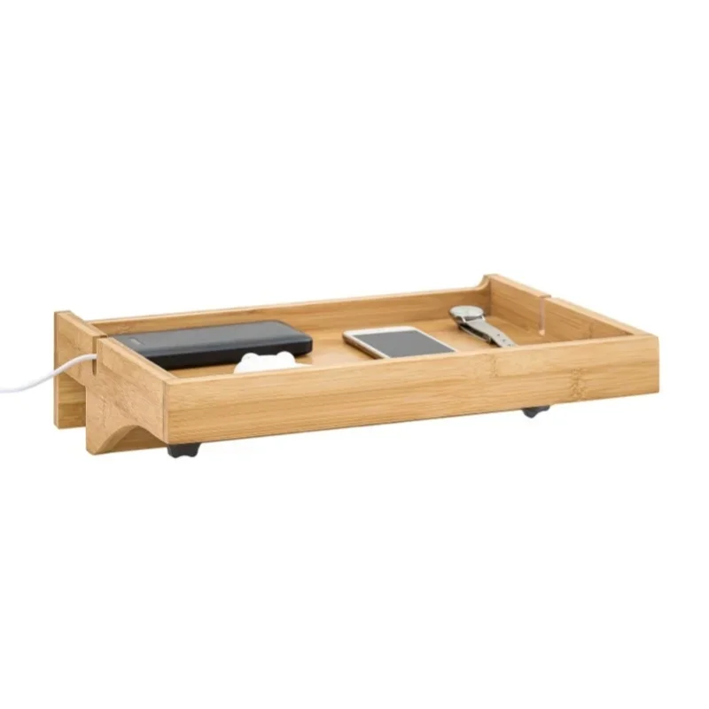 SoBuy NKD01 Bettablage mit Kabelführung Nachttisch Regal für Mobiltelefon, Fernbedienung aus Bambus klemmbar BHT ca. 36x9x25cm