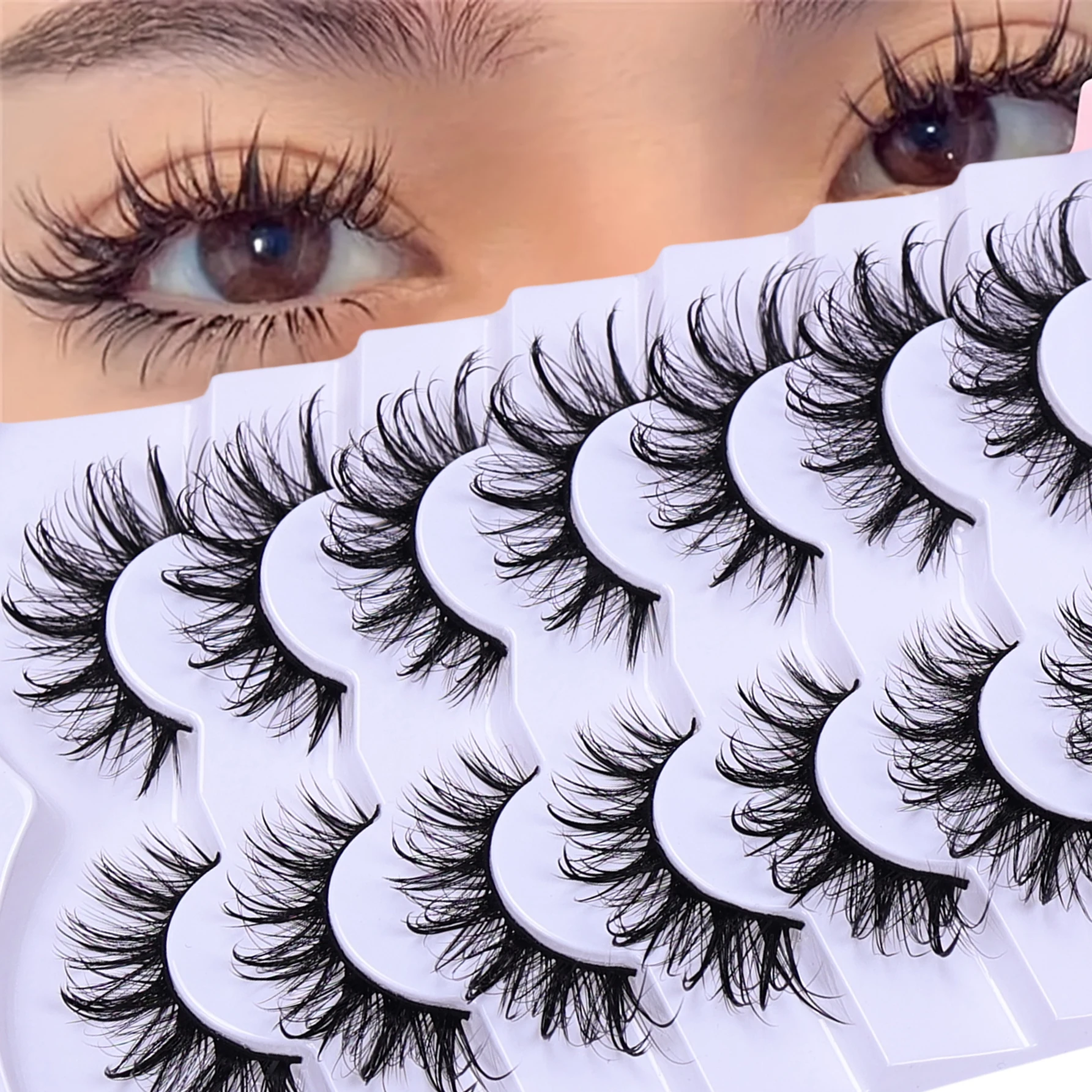 7 Pairs of Wet Look Spiky Thick Fake False Eyelashes, Reusable Dramatic Manga Cosplay Wispy Doll Lashes Makeup