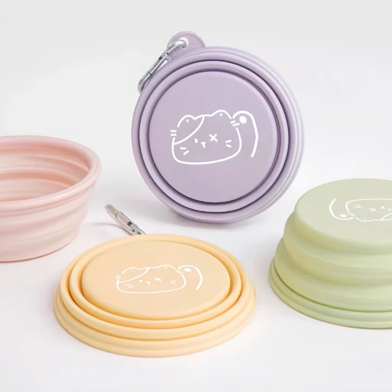 Pet Collapsible Silicone Bowl Outdoor Portable Dog & Cat Food Feeder Water Feeding Container with Carabiner Clip Pet Supplies