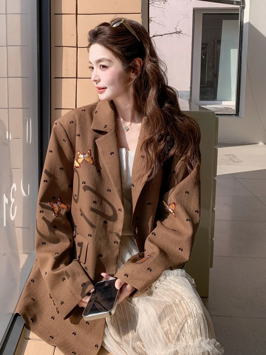 

Ретро-костюм с вышивкой: Женский пиджак для весны и осени, эстетичный, роскошный, повседневный, для работы, из полиэстера