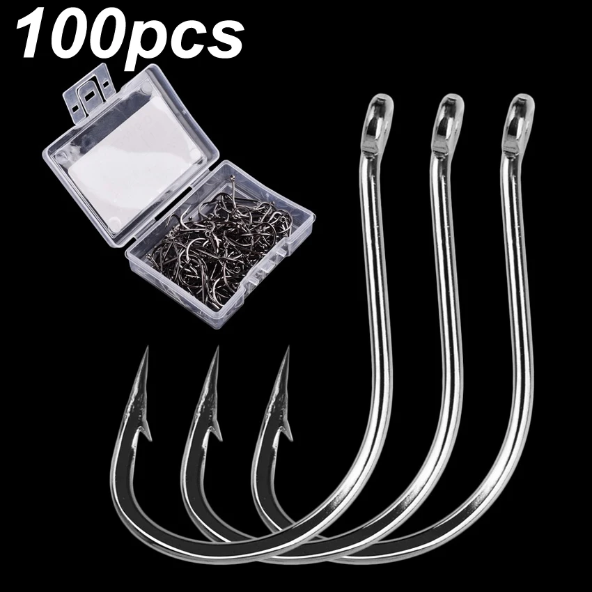 100PCS / Box IZU Fishing Hook High Carbon Steel Circle Owner Fishing Hooks Freshwater Fishhook hole Strong Pond Carp Fish Tackle