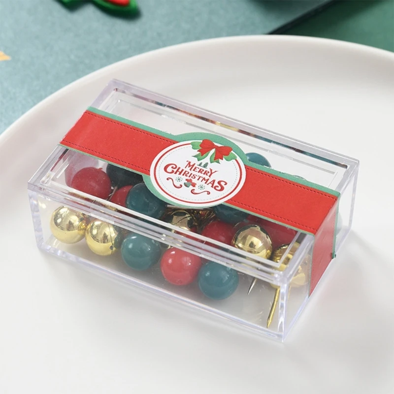 クリスマステーマのプッシュピン メタルバインダークリップ ペーパークリップ 収納ケース付き コルク掲示板 画鋲 掲示板ピン