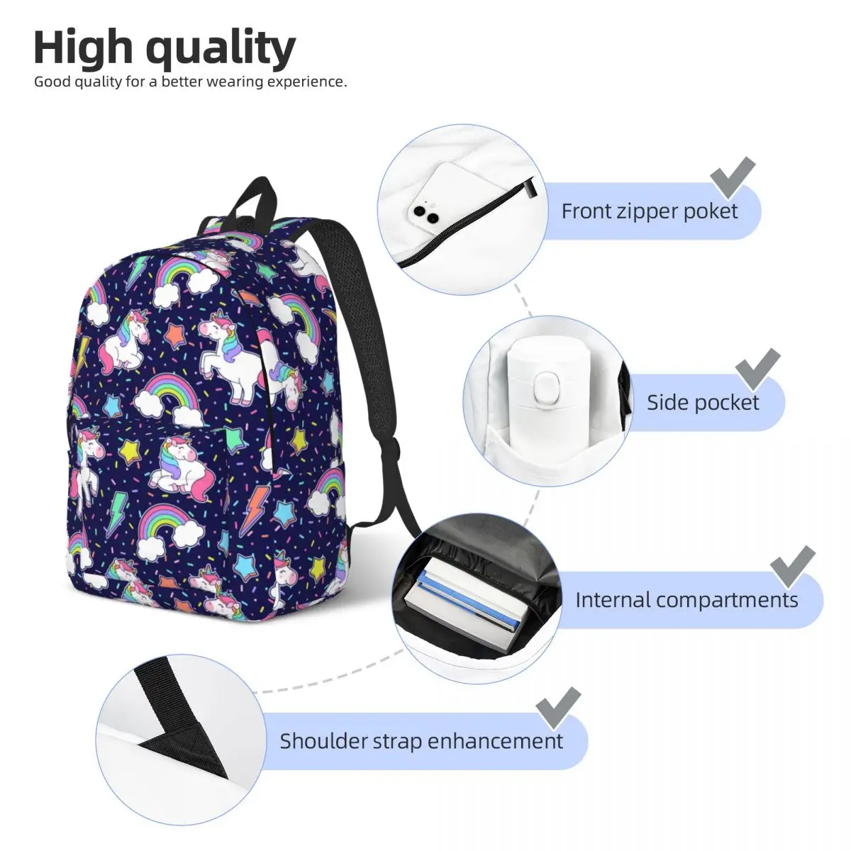 Cartable coloré étoile arc-en-ciel pour fille, sac à dos Nairobi Orn, cartable d'école primaire, sac à dos mignon pour adolescents