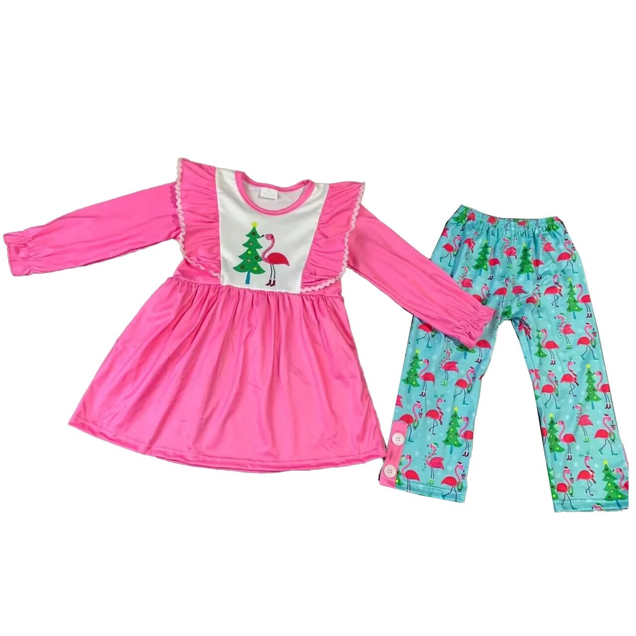 Ropa familiar de Navidad para niños, conjuntos de Flamenco de árbol de Navidad rosa, peleles de bebé, venta al por mayor