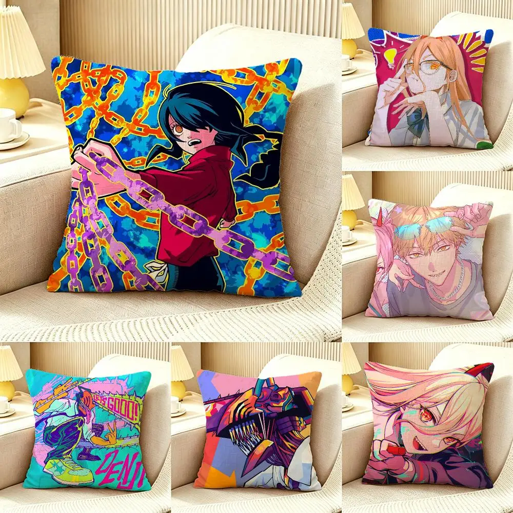 Anime Chainsaw Man Cushion Cover Pillow Cover Nordic Minimalist Throw DoubleSided Print Cushion Case for Sofa Bedroom Decor