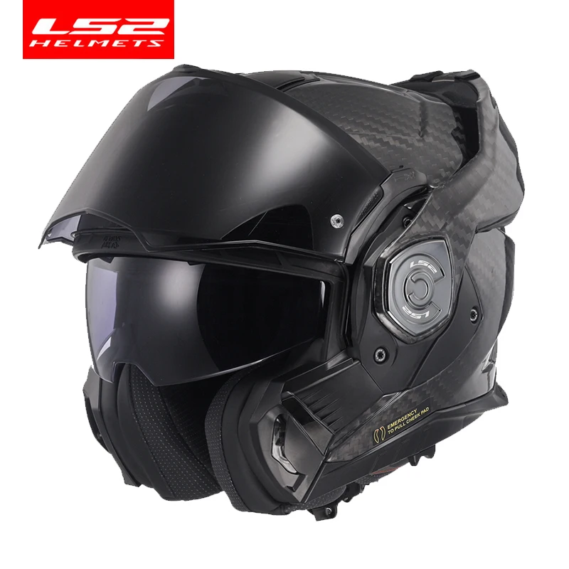 LS2 Advant X 탄소 섬유 발리언트 플립 업 오토바이 헬멧, 이중 렌즈 선바이저, 180 ° 회전, FF901