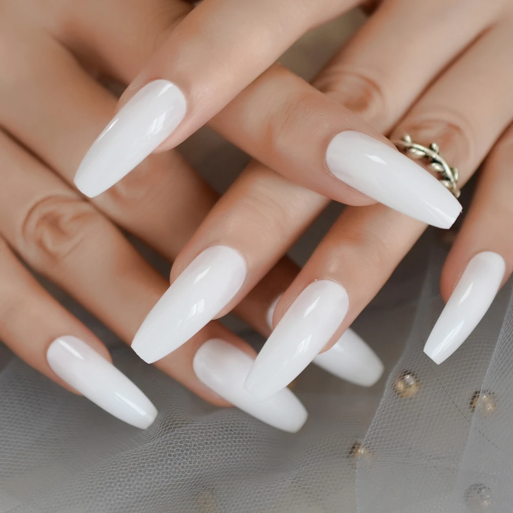 24 pçs branco bailarina unhas falsas extra longo caixão plana imprensa em unhas falsas salão de beleza festa dedo cola em usar falso ongle