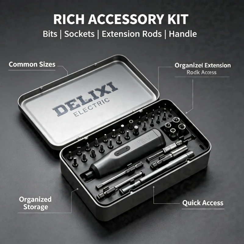 DELIXI Electric Screwdriver Household Rechargeable Screw Driver Set Multifunctional Electric Screwdrivers Repair Tools