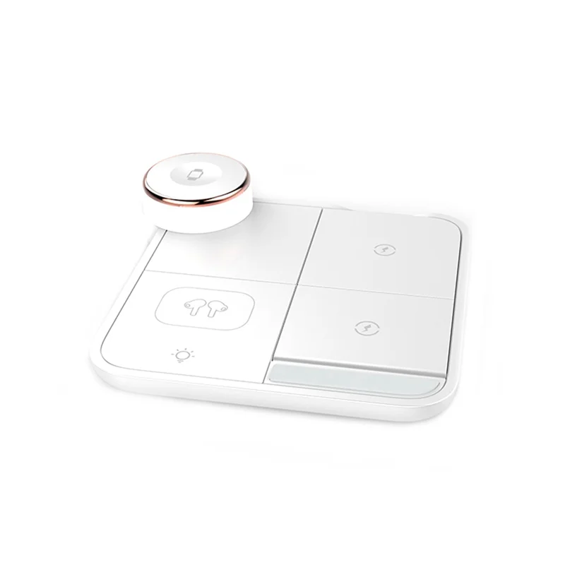 قاعدة شحن لاسلكية سريعة 4 في 1 مريحة لأجهزة Qi التي تدعم شاحن سماعات الأذن اللاسلكي مع ضوء LED، أبيض