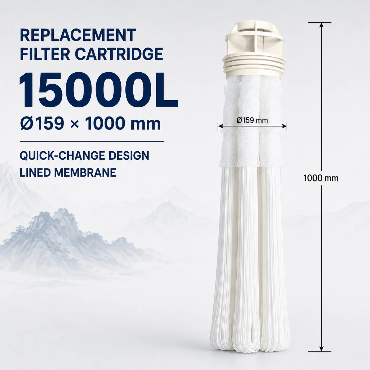 UF Membrane Filter Cartridge 15000L/H 0.01 Micron Washable Quick Change Replacement For Whole House Water Purifier System