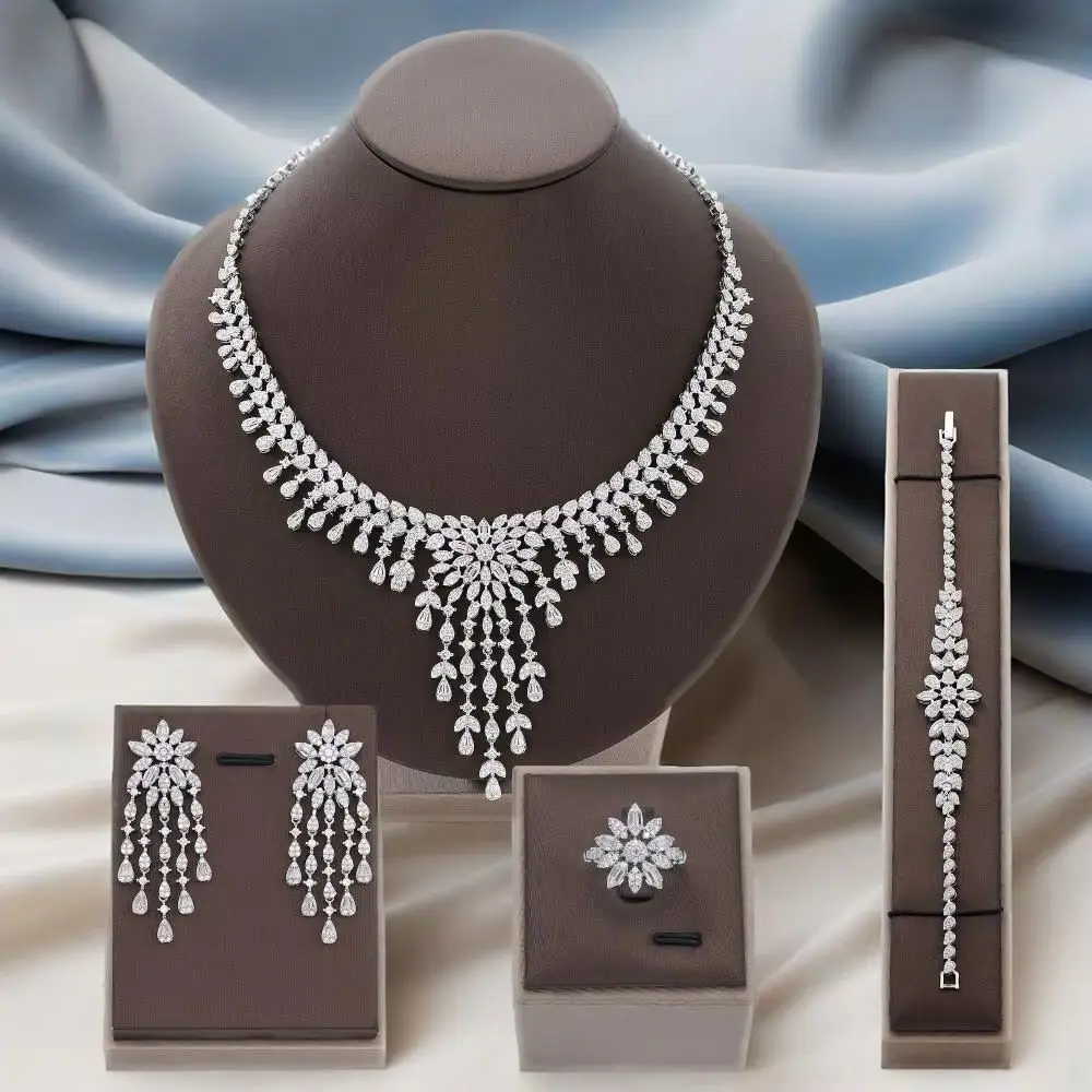 

Luxury 4-piece Bride Zirconia Full Jewelry Set CZ Crystal Women's Bridal Party Dubai Nigeria Wedding Jewelry Set