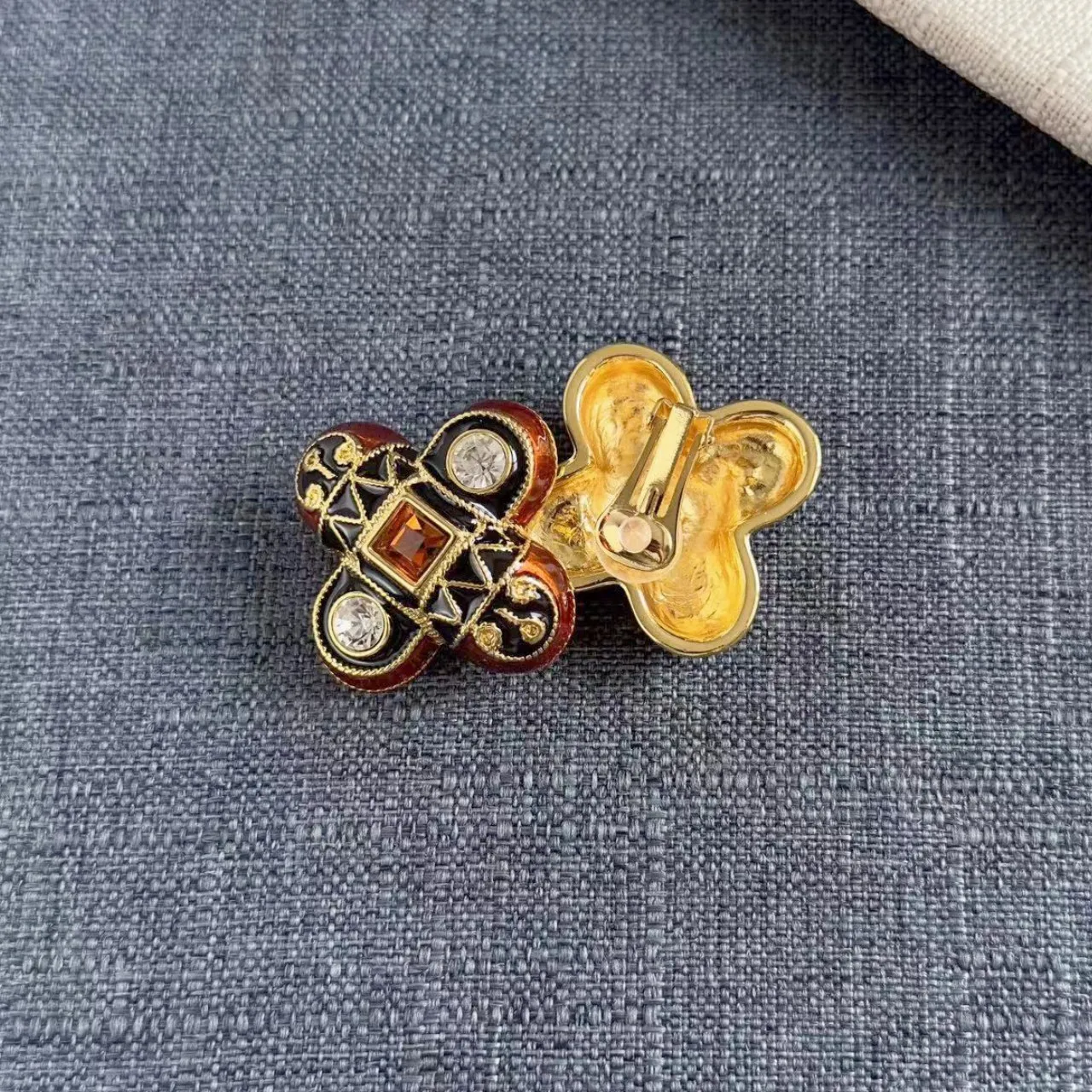 Fashion Vintage Hand-Painted Colorful Enamel Cross Flower Earrings with Sparkling Rhinestones, Stud and Clip-On Optional