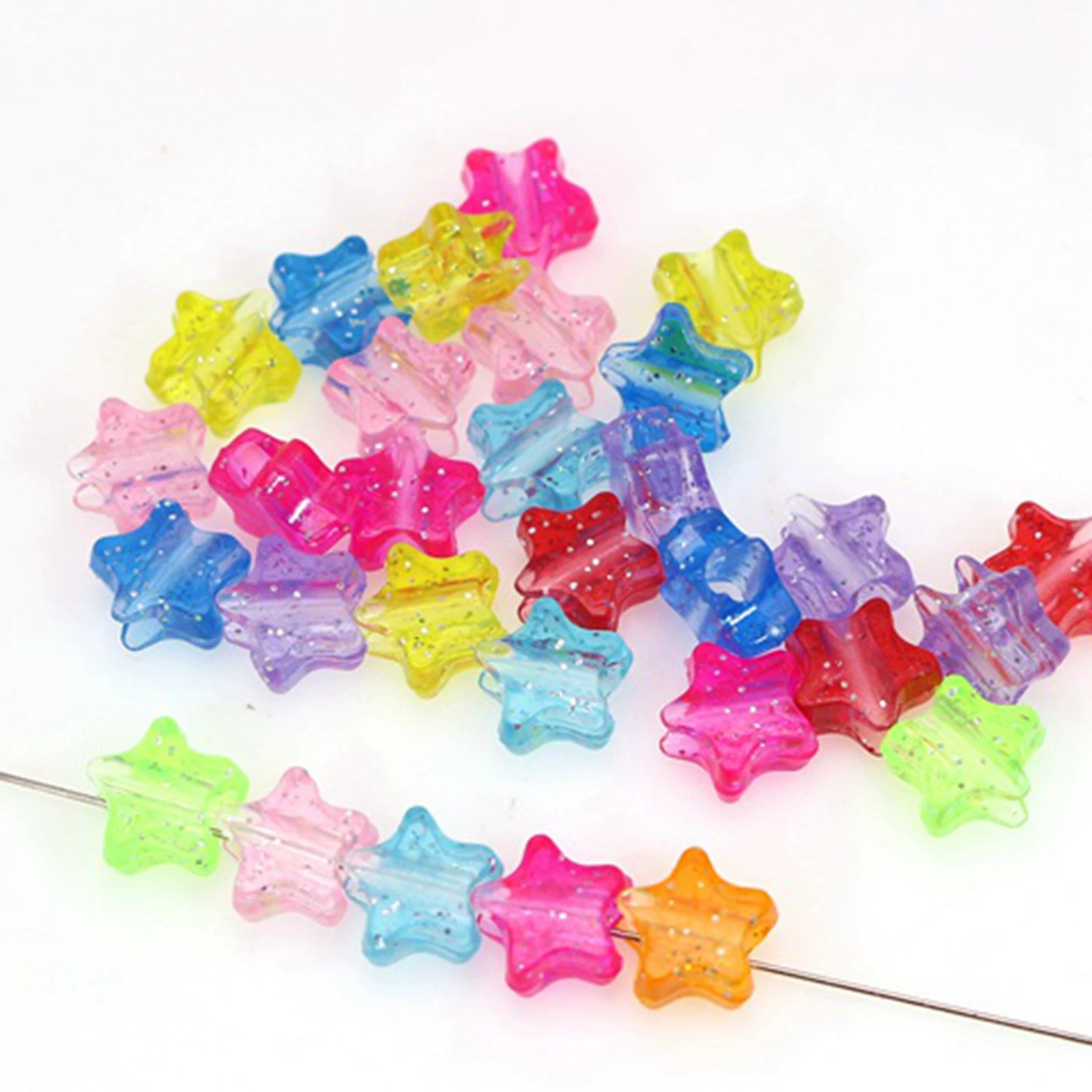 200 Mixed Transparent Glitter Color Star Pony Beads 10mm Big Hole 4mm Kids Craft Kandi Bracelet