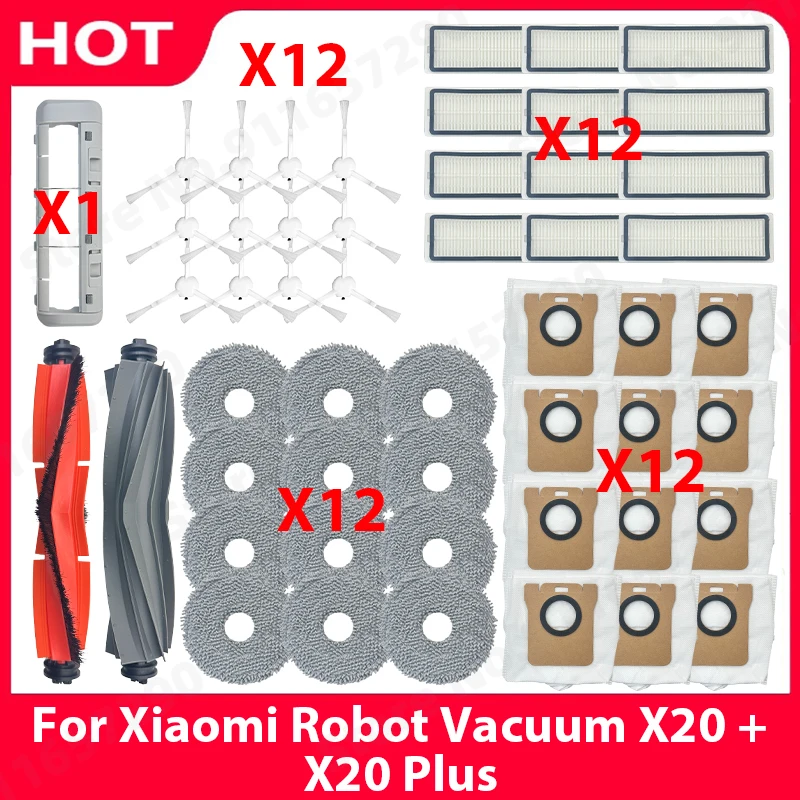

Main Side Brush Hepa Filter Dust Bag Mop Cloth Main brush cover Spare Parts For Xiaomi Robot Vacuum X20 + / X20 Plus Accessories