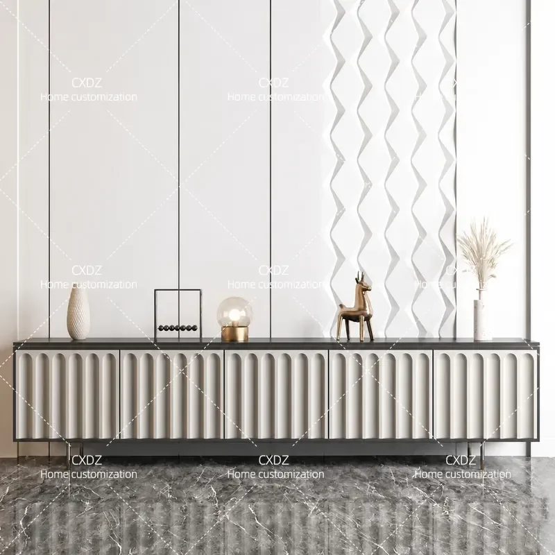 Minimalist Painted TV Cabinet Modern Simple Living Room Audio Visual Storage Unit with Four Drawers Locker Cabinet