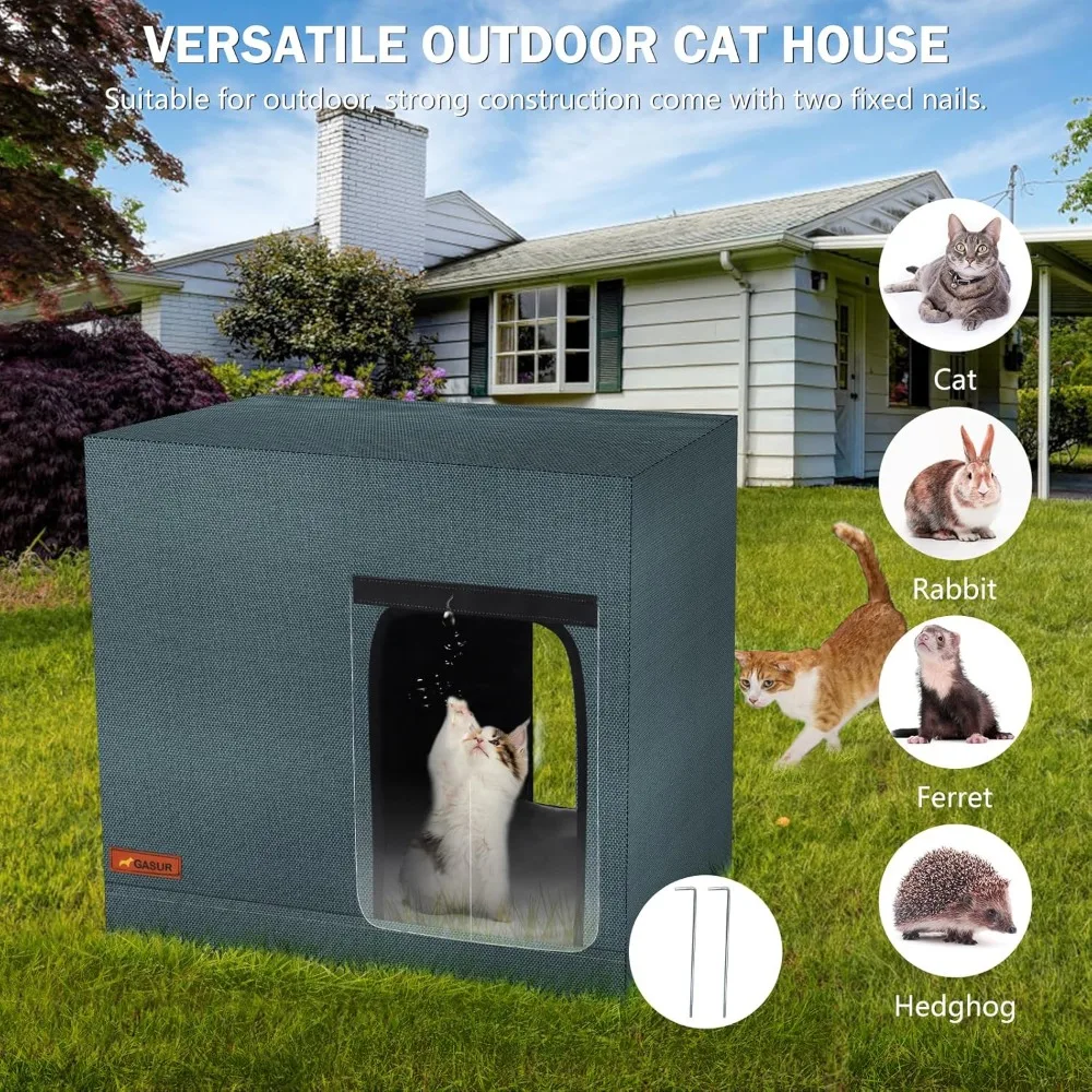 Large Heated Cat House for Outdoor Cats in Winter, Highly Elevated Base Waterproof & Insulated Feral Cat House, Warm Cat Shelter