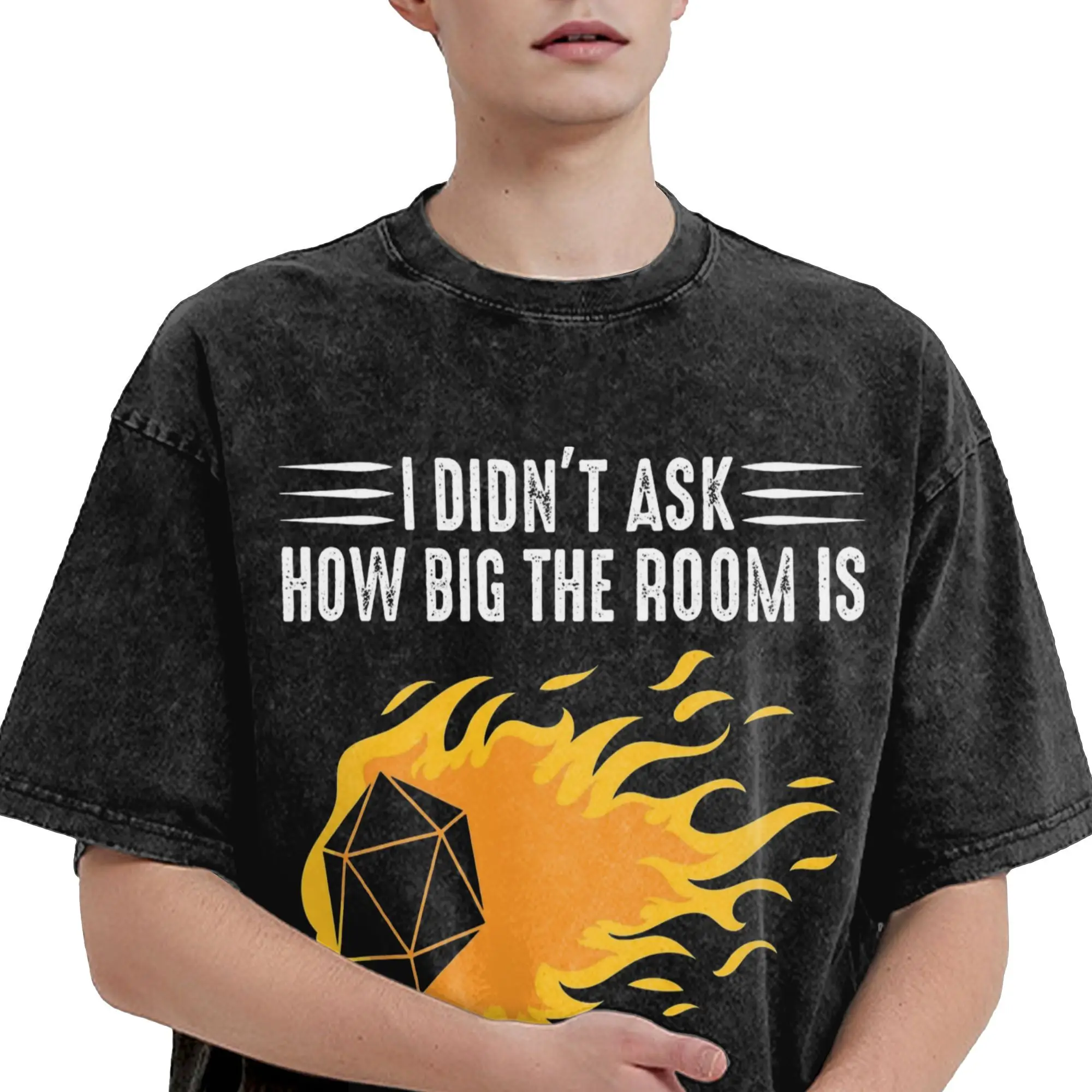 Eu elenco bola de fogo feiticeiro dm presente ttrpg camisetas masculinas lavadas camisetas de manga curta gola redonda roupas de algodão puro