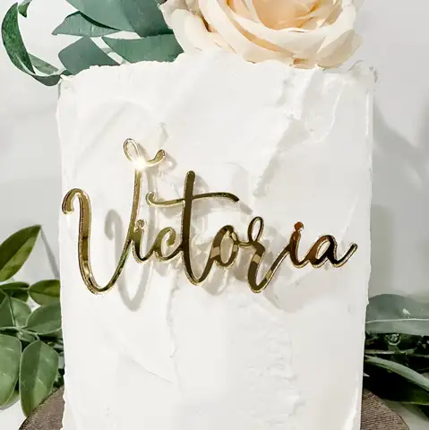 Topper de bolo com sinal de nome acrílico, pingente de bolo com nome, topper de bolo personalizado, cartões de lugar de casamento, topper de bolo de aniversário personalizado
