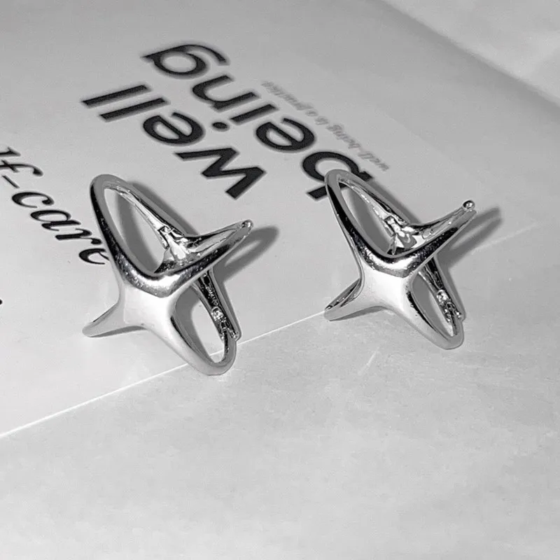 

925 Sterling Silver Star Hoop Earring for Women Hip Hop Versatile Punk Rick Office Jewelry Party Gift Dropshipping
