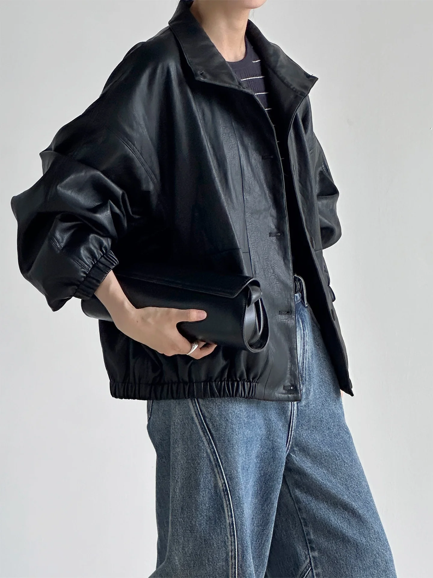 タイミングズー春秋新作 レディース ブラックPUショートジャケット レザージャケット おしゃれなショートアウター トレンドの女性向け