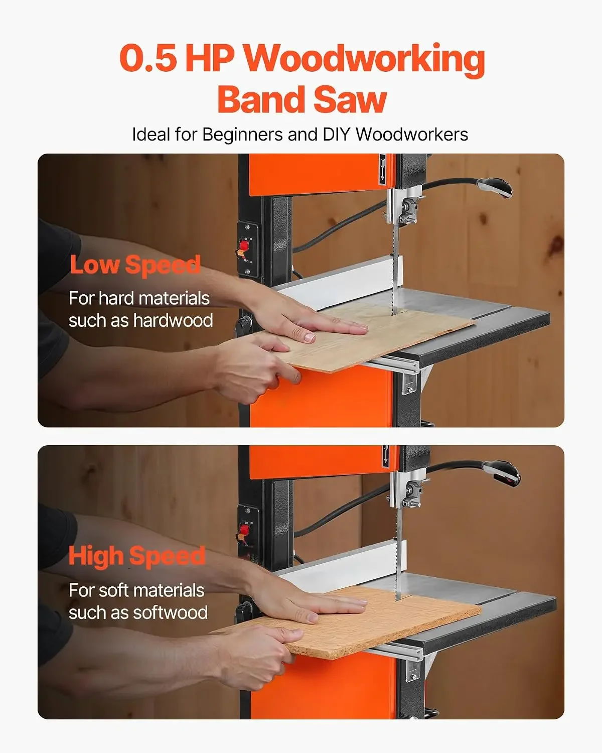 Band Saw with Stand, 10-Inch, Two-Speed Benchtop Bandsaw, 373W 1/2 HP, 6 in Max Cutting Height, 13.2 x 13.4 in Cast Iron Table,