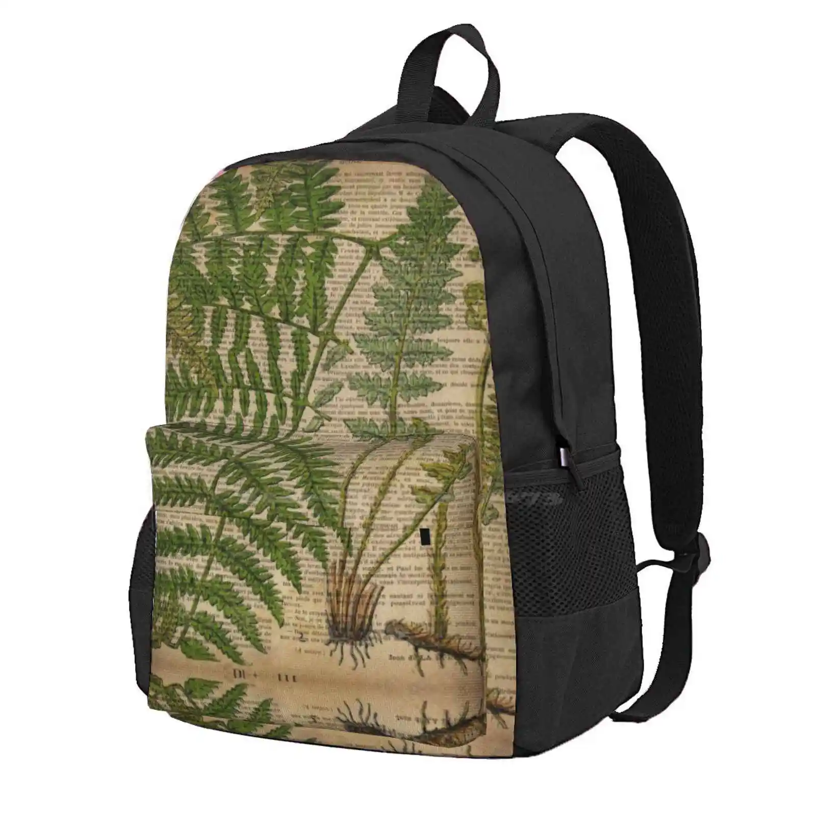 Vintage Foliage Hipster Botanical Print Fern Leaves Hot Sale Schoolbag Backpack Fashion Bags Fern Leaf Foliage Ferns Fern