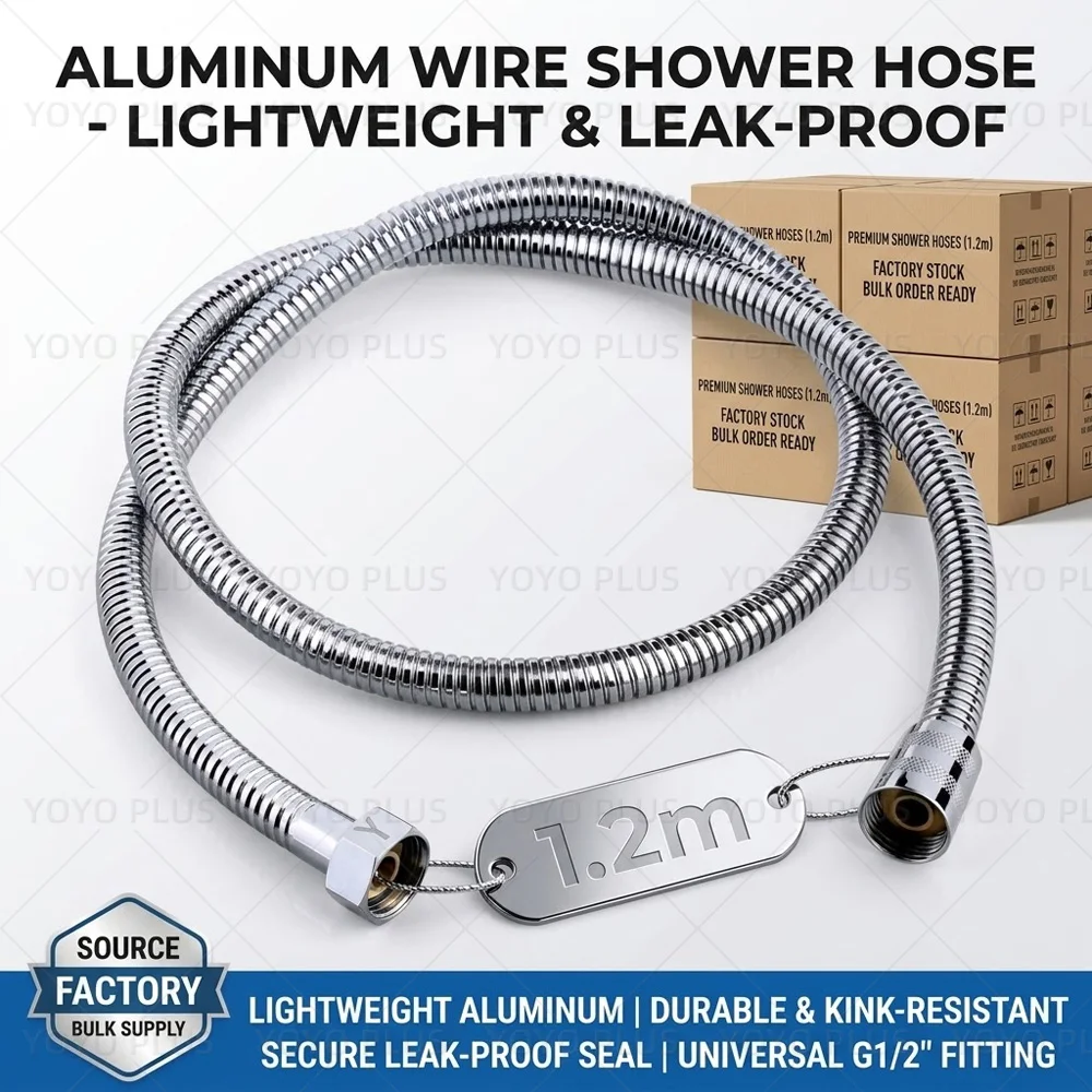 1.2M Aluminum Braided Shower Hose Anti‑Explosion Leak‑Proof G1/2 Interface Flexible Water Pipe For Salon Shampoo Bowl