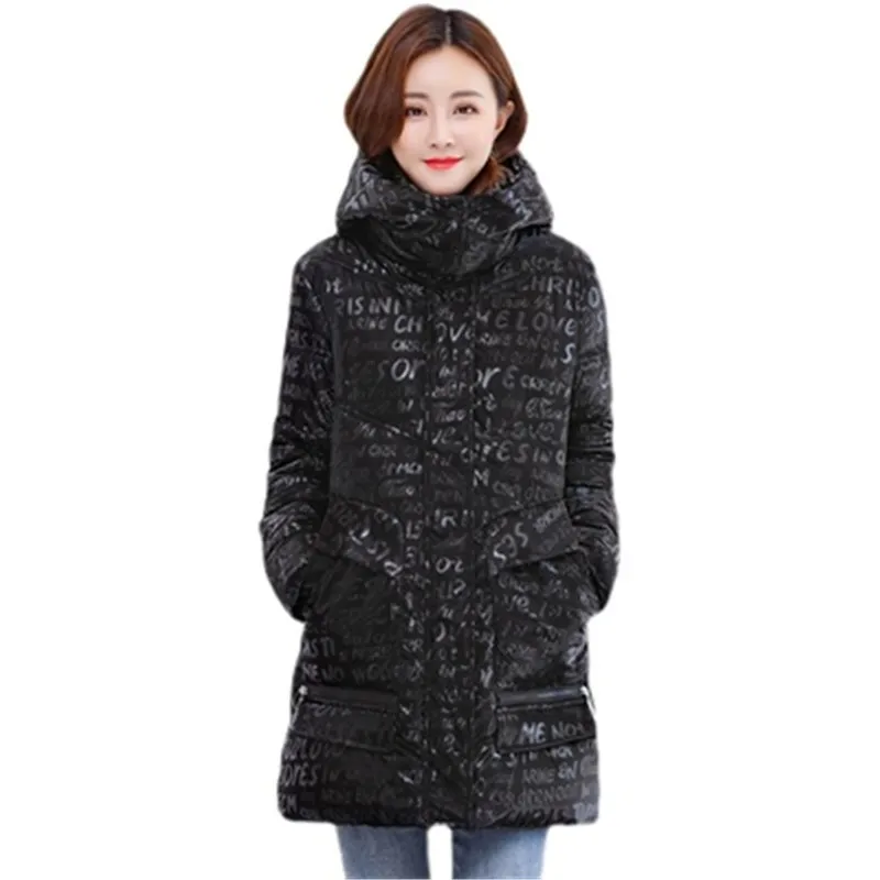 

Winter Women Waterproof Fashion Warm Coat Letter Hooded Cotton Padded Clothing Snow Wear Parkas Orwindny Jackets A1127