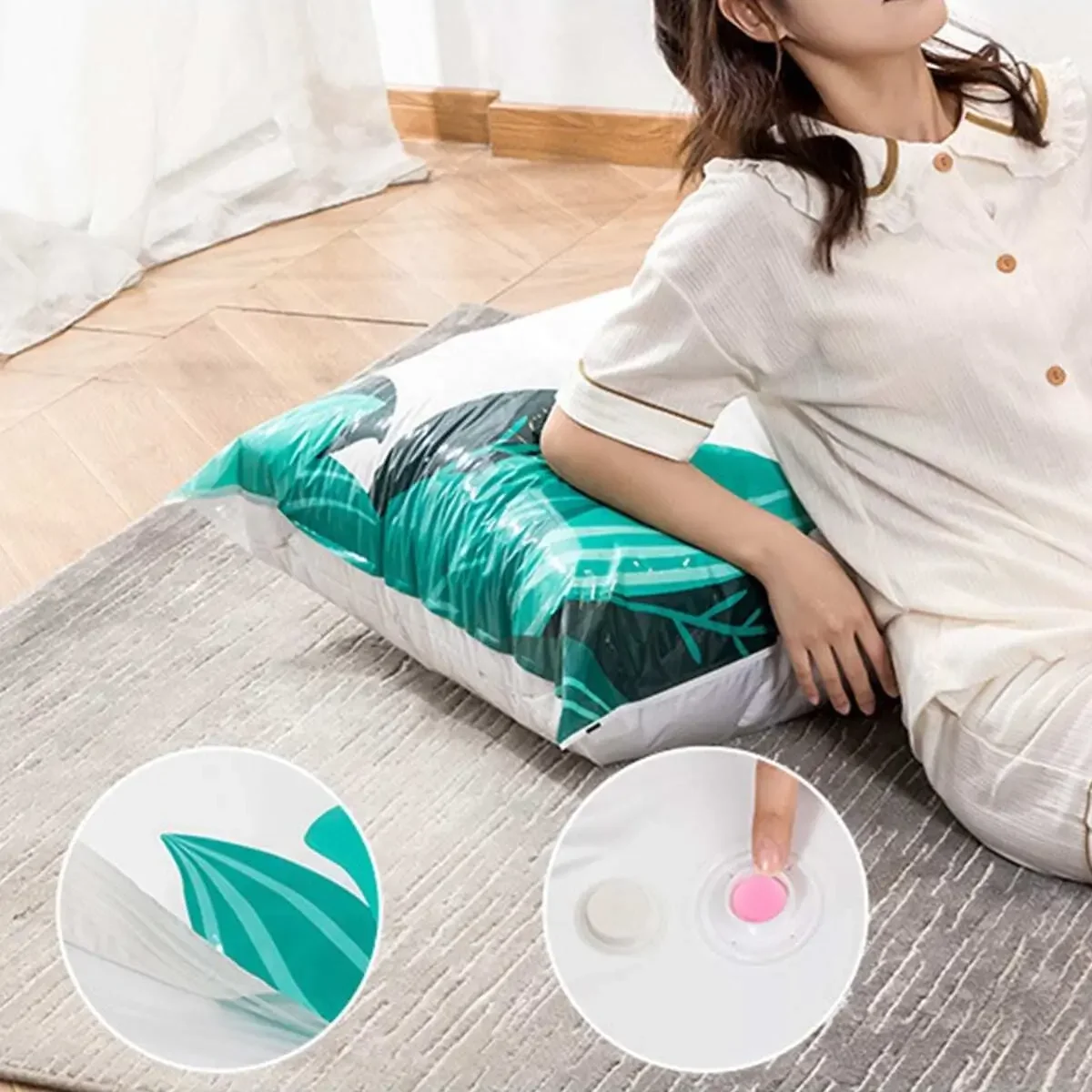 1PC-Reusable Vacuum Storage Bag Travel Clothes Blankets Comforters Compression Space Saving and Special for Hand / Electric Pump
