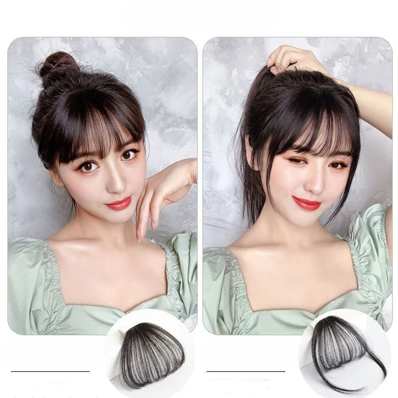 باروكة شعر صناعية للنساء مع هواء، خفيفة الوزن، غير مرئية، بدون خياطة، غرة وهمية، قطعة شعر على طراز مانغا الشهير