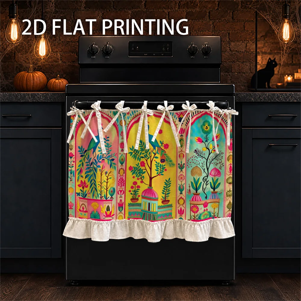 1PC kitchen stove curtain, cabinet curtain, apron. Designed with 2D graphics and printed with traditional peacock and floral des