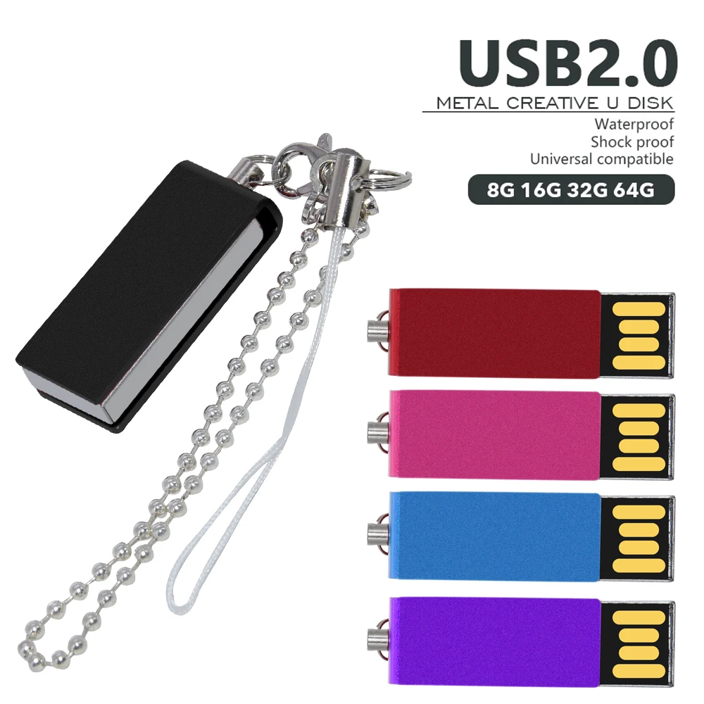

With Key Chain Portable USB Flash Drives 128GB Rotatable Metal Pen Drive 64GB Real Capacity Gold Memory Stick U Disk 32GB Gift
