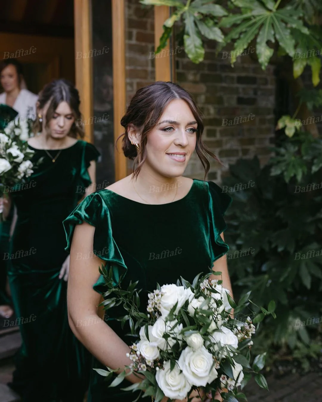 Bafftafe-Robe de Demoiselle d'Honneur en Velours Vert, Sirène Simple, Manches Cape, Dos aux, pour ixde Mariage, Invité, Bal Formel, Quelle que soit