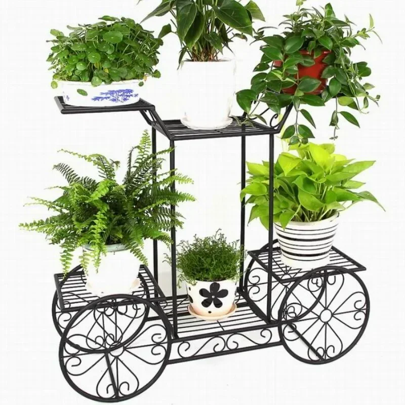 Large Metal Plant Stand 6-Tier Garden Cart Plant Holder Wrought Iron Display Shelf For Outdoor And Indoor Garden Decoration