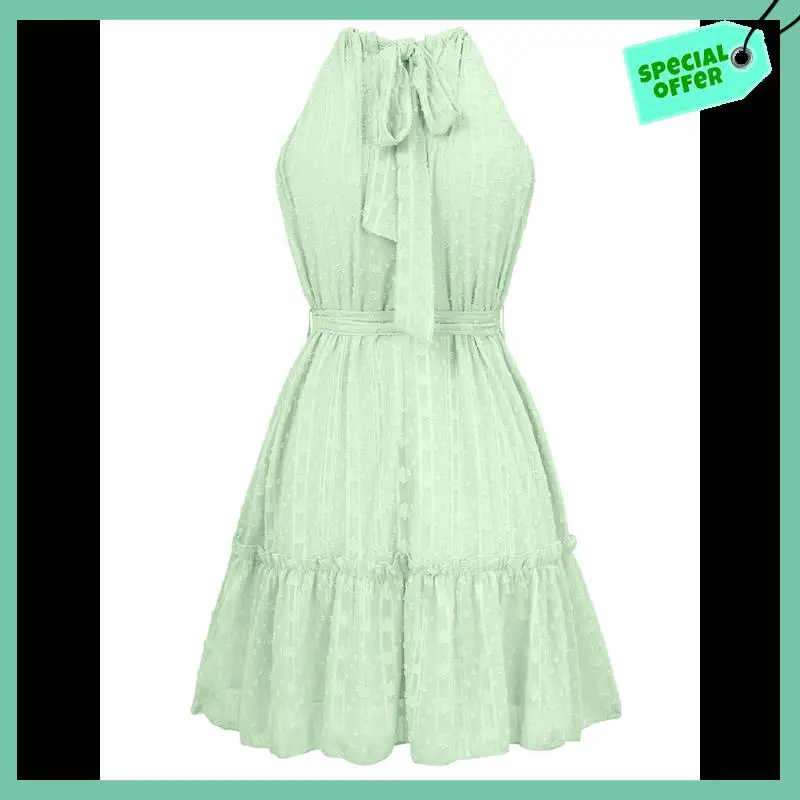 

Sturdy Women's 2025 Backless Summer Sleeveless Chiffon Dress Ruffled Mini Bohemian Beach Sundress